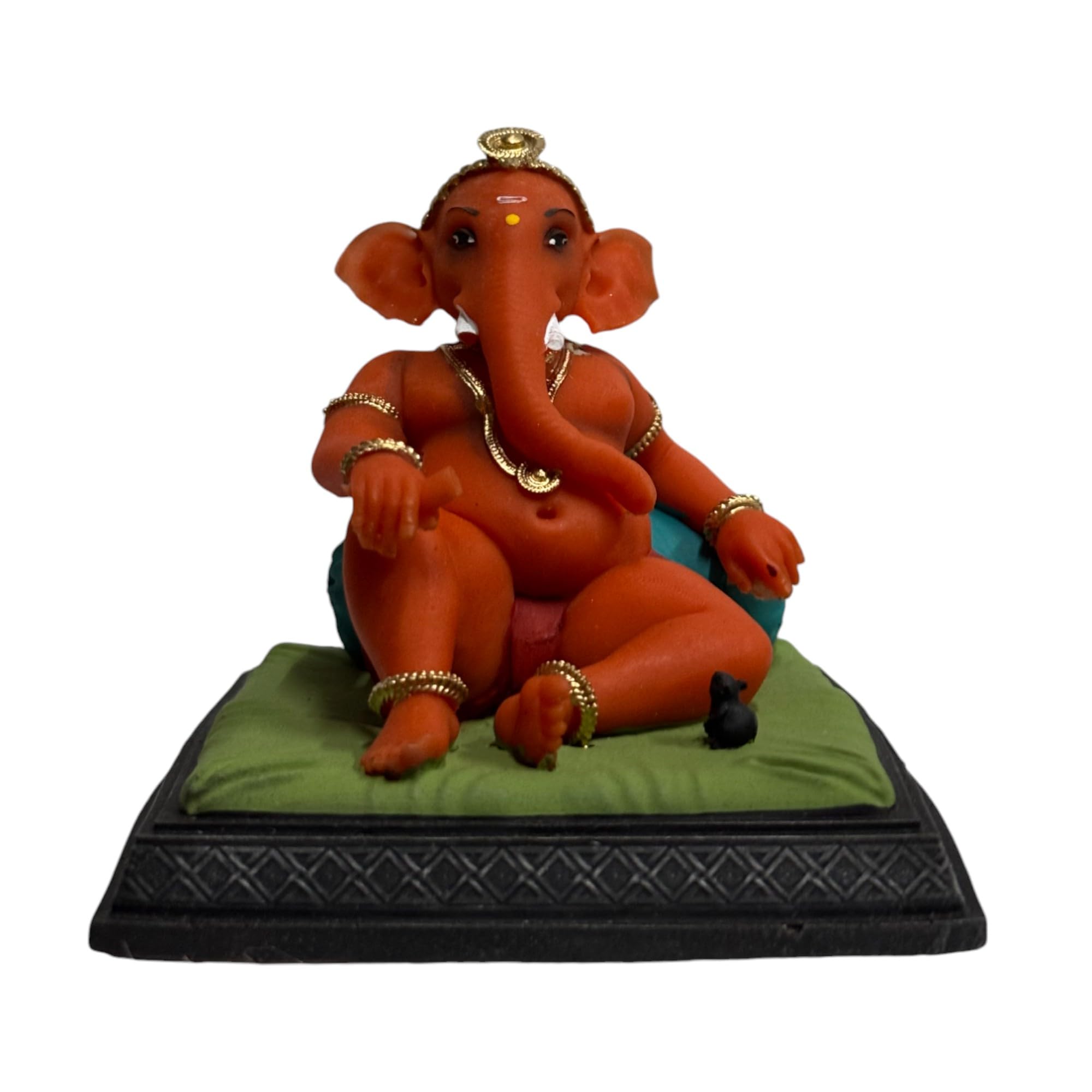 Karighar Kesari Ganesh Idol For Car Dashboard, Home, Puja Ghar, Gifting (9 X 9 X 8 Cm) V0016